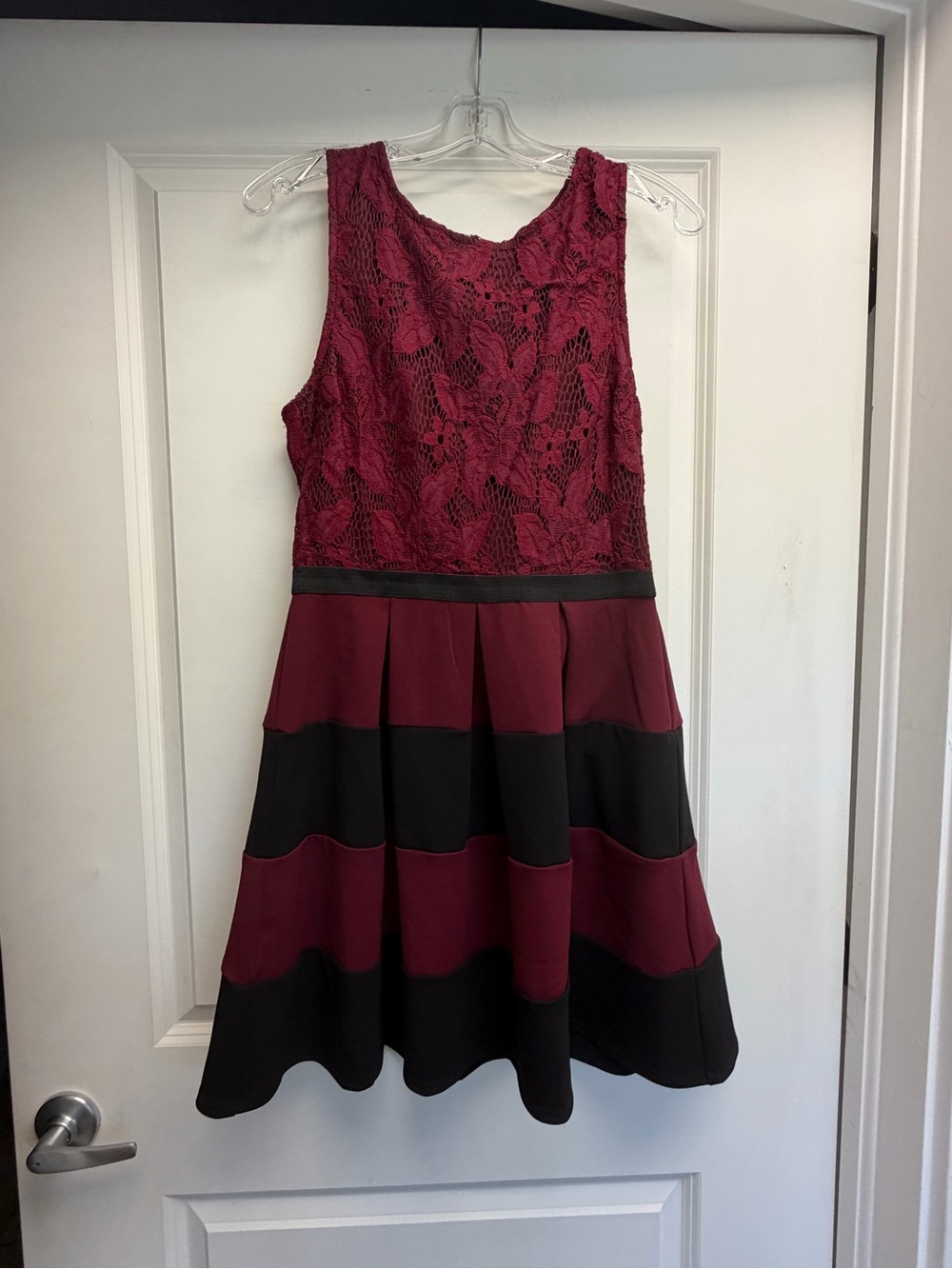 Speechless Burgundy and Black Lace Fit & Flare Dress